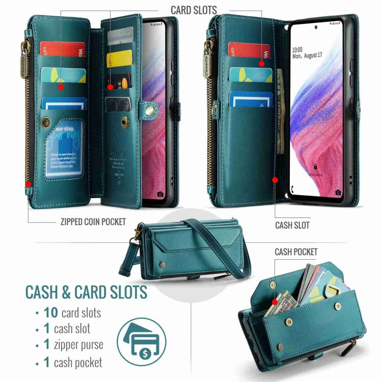 For Samsung Galaxy A53 5G CaseMe C36 Card Slots Zipper Wallet RFID Anti-theft Leather Phone Case(Blue-green) - free shipping - PMC Jewellery - Order now!