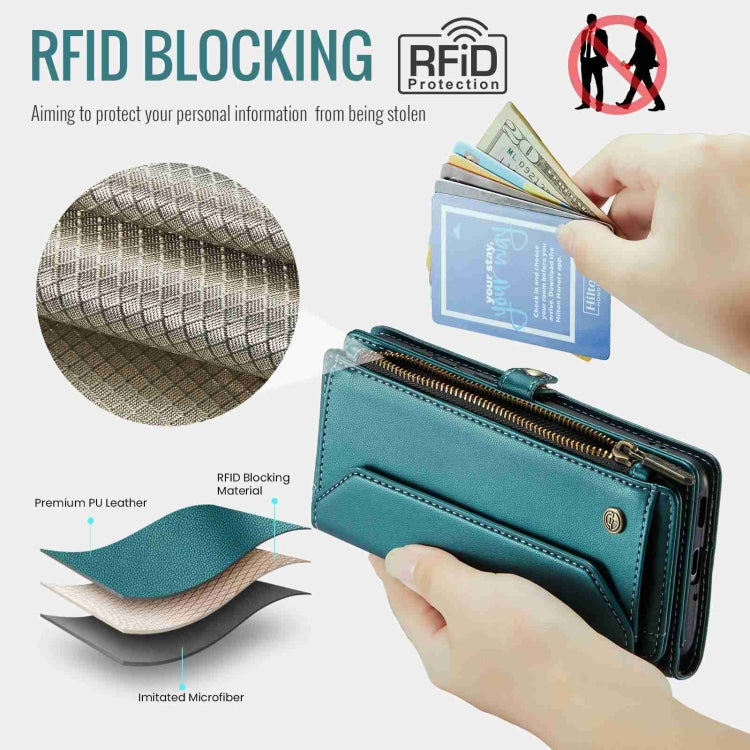 For Samsung Galaxy A53 5G CaseMe C36 Card Slots Zipper Wallet RFID Anti-theft Leather Phone Case(Blue-green) - free shipping - PMC Jewellery - Order now!