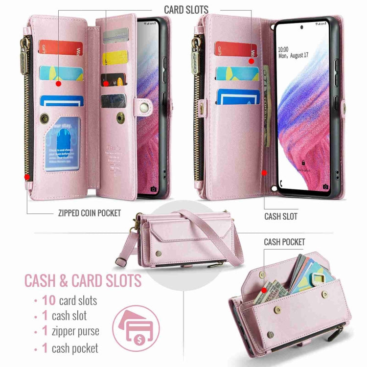 For Samsung Galaxy A53 5G CaseMe C36 Card Slots Zipper Wallet RFID Anti-theft Leather Phone Case(Pink) - free shipping - PMC Jewellery - Order now!