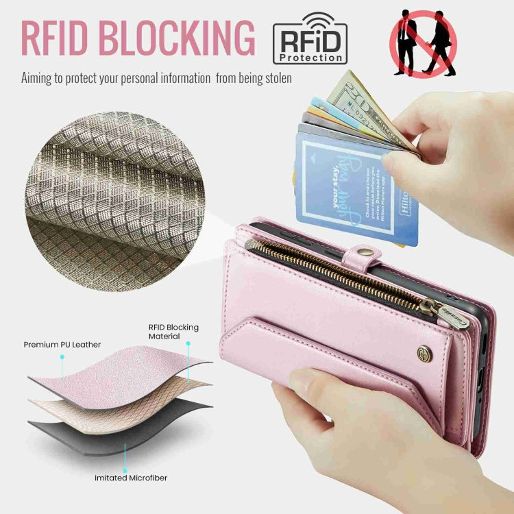 For Samsung Galaxy A53 5G CaseMe C36 Card Slots Zipper Wallet RFID Anti-theft Leather Phone Case(Pink) - free shipping - PMC Jewellery - Order now!