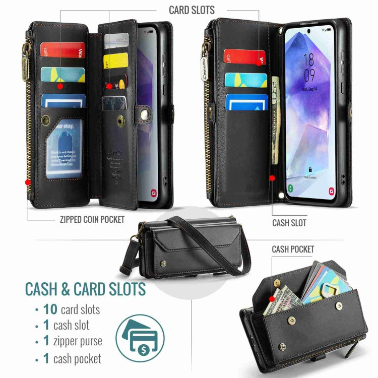 For Samsung Galaxy A55 5G CaseMe C36 Card Slots Zipper Wallet RFID Anti-theft Leather Phone Case(Black) - free shipping - PMC Jewellery - Order now!