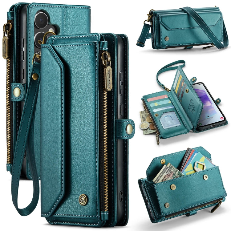 For Samsung Galaxy A55 5G CaseMe C36 Card Slots Zipper Wallet RFID Anti-theft Leather Phone Case(Blue-green) - free shipping - PMC Jewellery - Order now!