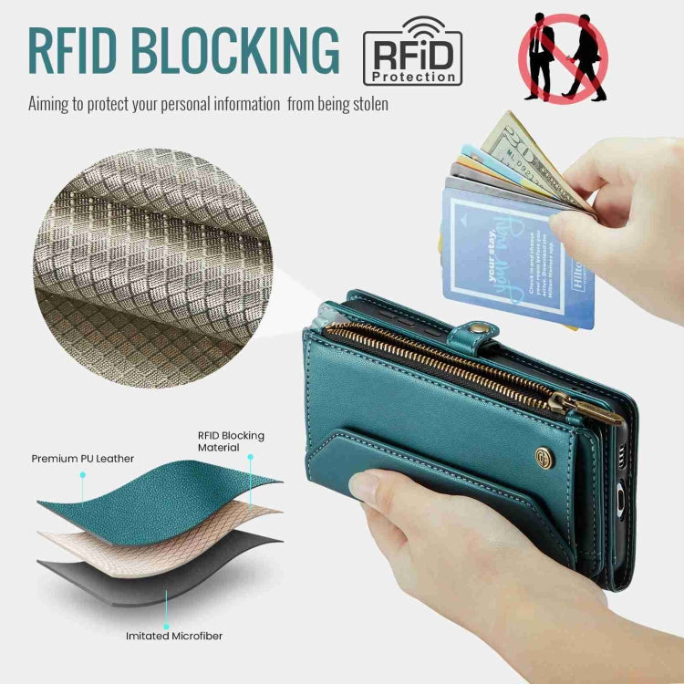For Samsung Galaxy A55 5G CaseMe C36 Card Slots Zipper Wallet RFID Anti-theft Leather Phone Case(Blue-green) - free shipping - PMC Jewellery - Order now!