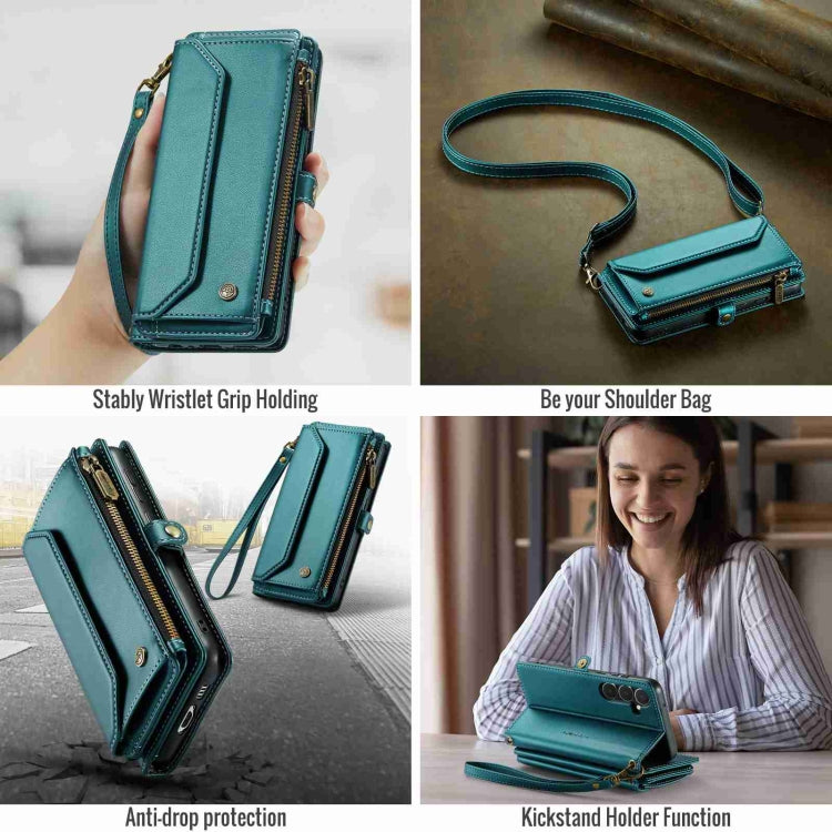 For Samsung Galaxy A55 5G CaseMe C36 Card Slots Zipper Wallet RFID Anti-theft Leather Phone Case(Blue-green) - free shipping - PMC Jewellery - Order now!