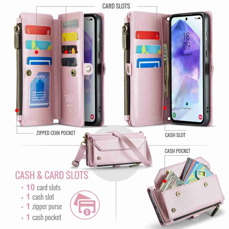 For Samsung Galaxy A55 5G CaseMe C36 Card Slots Zipper Wallet RFID Anti-theft Leather Phone Case(Pink) - free shipping - PMC Jewellery - Order now!