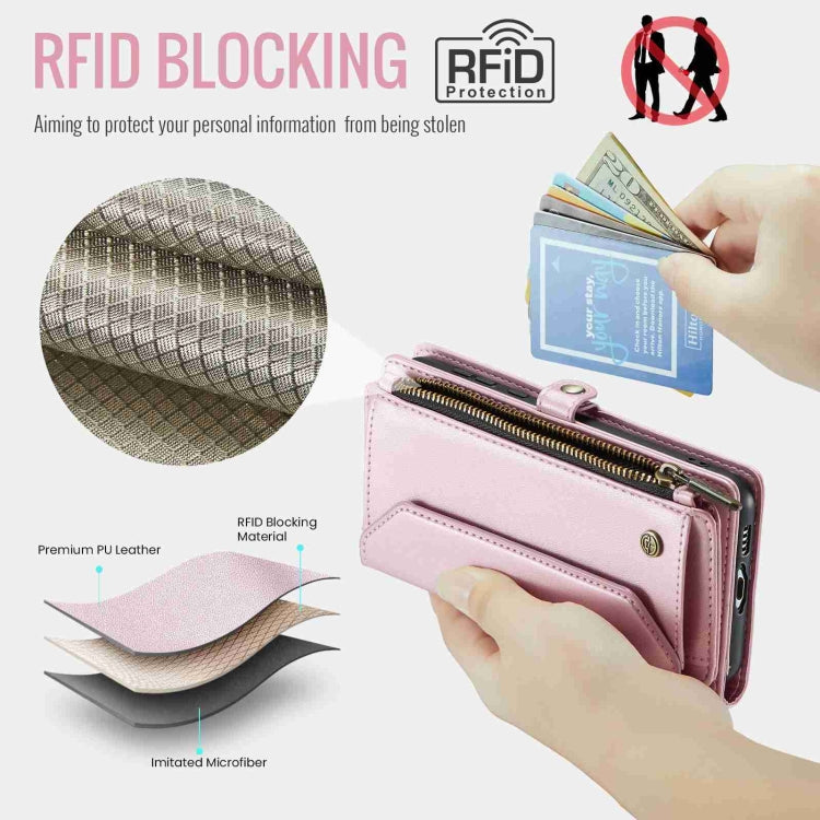 For Samsung Galaxy A55 5G CaseMe C36 Card Slots Zipper Wallet RFID Anti-theft Leather Phone Case(Pink) - free shipping - PMC Jewellery - Order now!