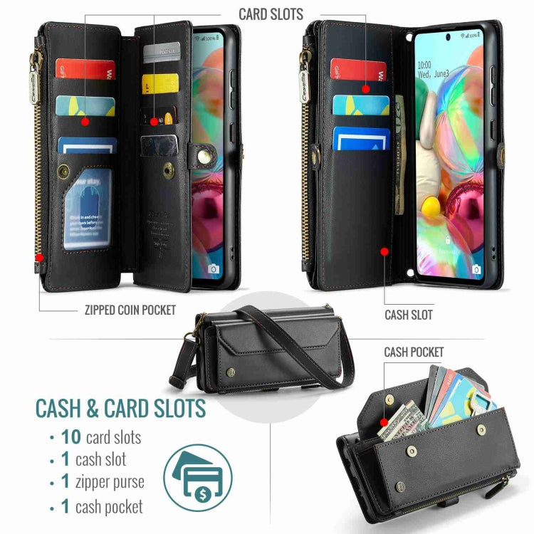 For Samsung Galaxy A71 4G CaseMe C36 Card Slots Zipper Wallet RFID Anti-theft Leather Phone Case(Black) - free shipping - PMC Jewellery - Order now!