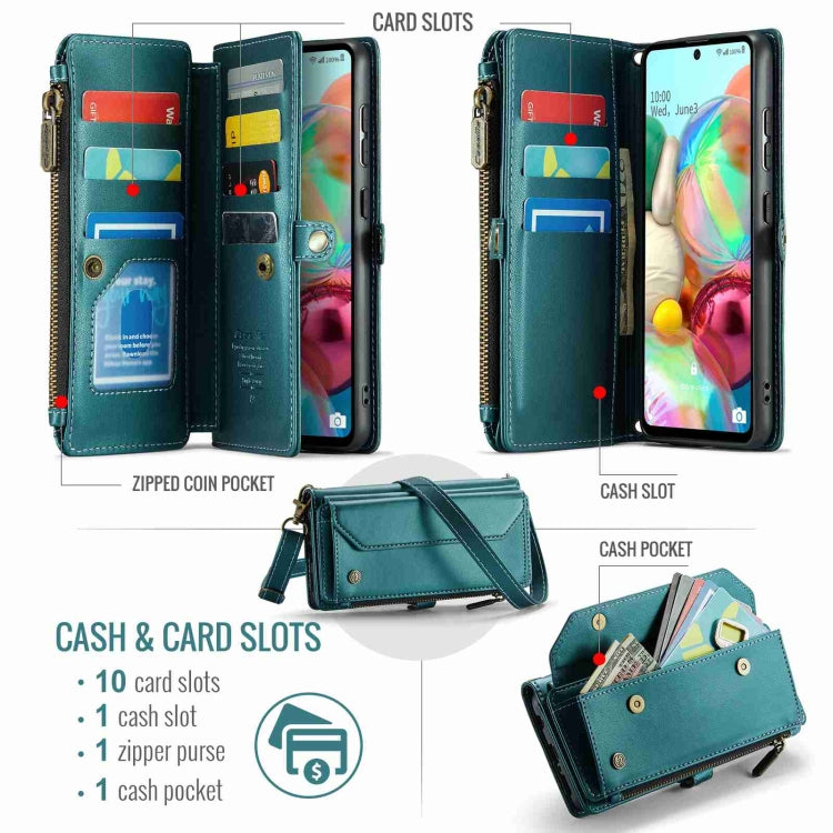 For Samsung Galaxy A71 4G CaseMe C36 Card Slots Zipper Wallet RFID Anti-theft Leather Phone Case(Blue-green) - free shipping - PMC Jewellery - Order now!