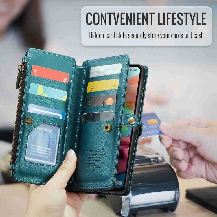 For Samsung Galaxy A71 4G CaseMe C36 Card Slots Zipper Wallet RFID Anti-theft Leather Phone Case(Blue-green) - free shipping - PMC Jewellery - Order now!