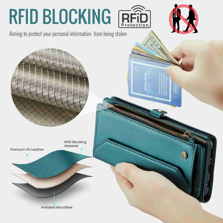 For Samsung Galaxy A71 4G CaseMe C36 Card Slots Zipper Wallet RFID Anti-theft Leather Phone Case(Blue-green) - free shipping - PMC Jewellery - Order now!
