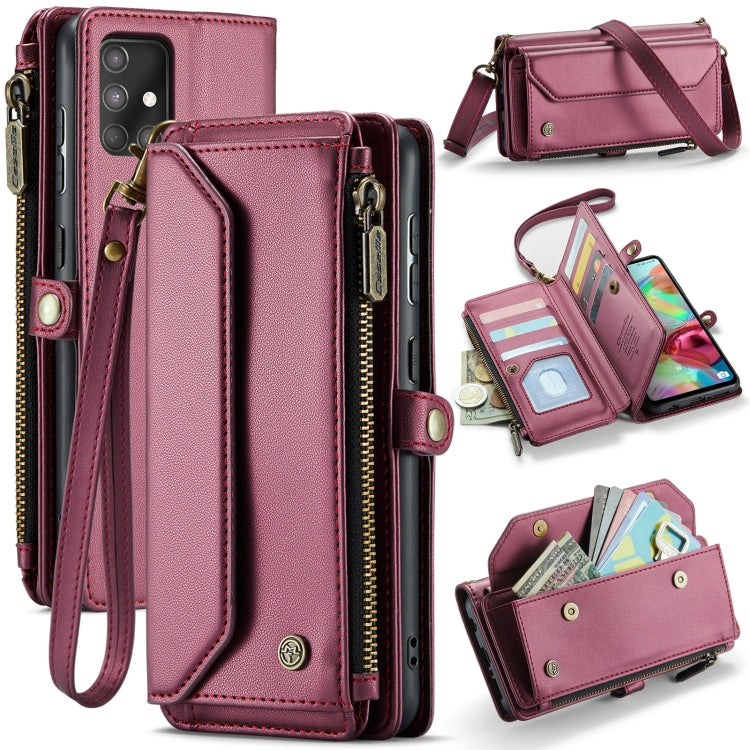For Samsung Galaxy A71 4G CaseMe C36 Card Slots Zipper Wallet RFID Anti-theft Leather Phone Case(Wine Red) - free shipping - PMC Jewellery - Order now!