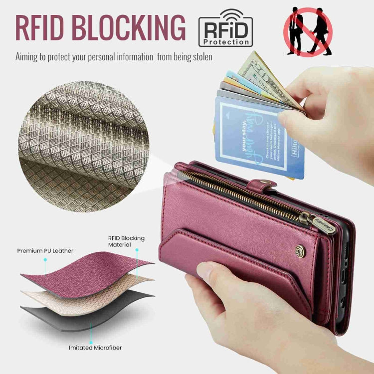 For Samsung Galaxy A71 4G CaseMe C36 Card Slots Zipper Wallet RFID Anti-theft Leather Phone Case(Wine Red) - free shipping - PMC Jewellery - Order now!