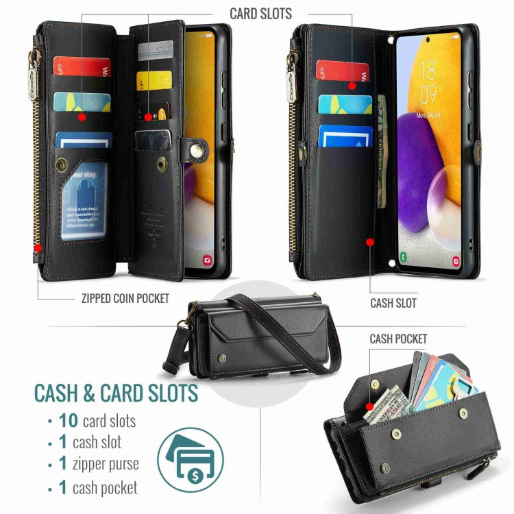 For Samsung Galaxy A72 CaseMe C36 Card Slots Zipper Wallet RFID Anti-theft Leather Phone Case(Black) - free shipping - PMC Jewellery - Order now!