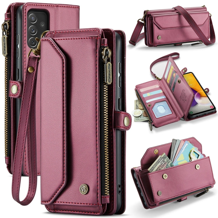 For Samsung Galaxy A72 CaseMe C36 Card Slots Zipper Wallet RFID Anti-theft Leather Phone Case(Wine Red) - free shipping - PMC Jewellery - Order now!