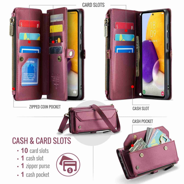 For Samsung Galaxy A72 CaseMe C36 Card Slots Zipper Wallet RFID Anti-theft Leather Phone Case(Wine Red) - free shipping - PMC Jewellery - Order now!