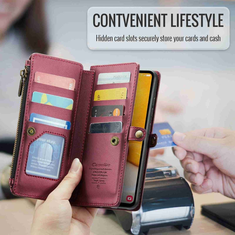 For Samsung Galaxy A72 CaseMe C36 Card Slots Zipper Wallet RFID Anti-theft Leather Phone Case(Wine Red) - free shipping - PMC Jewellery - Order now!