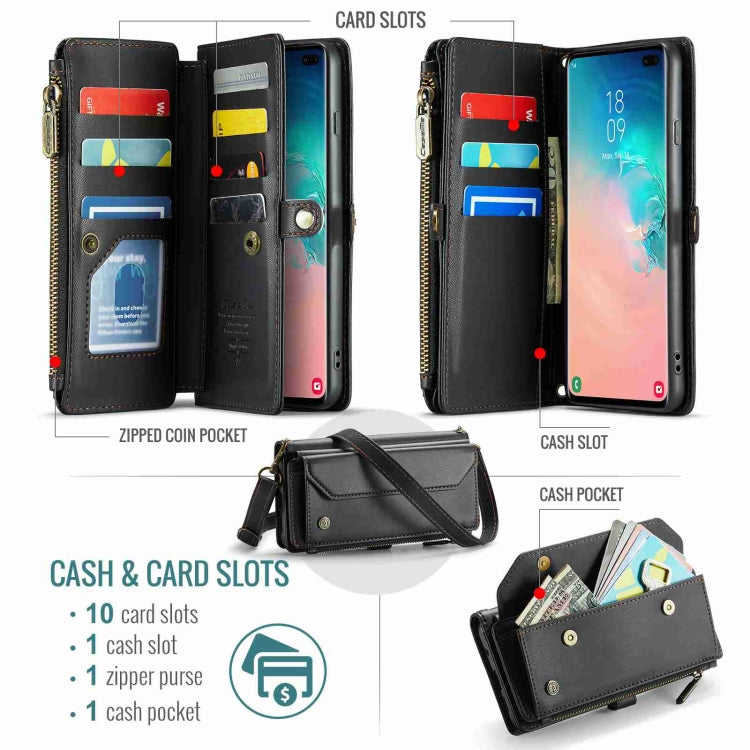 For Samsung Galaxy S10+ CaseMe C36 Card Slots Zipper Wallet RFID Anti-theft Leather Phone Case(Black) - free shipping - PMC Jewellery - Order now!