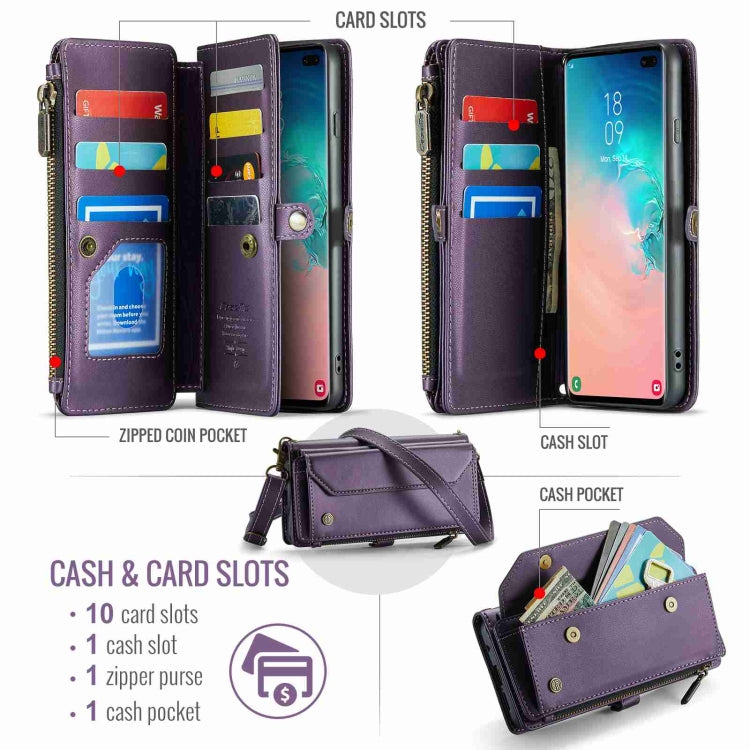 For Samsung Galaxy S10+ CaseMe C36 Card Slots Zipper Wallet RFID Anti-theft Leather Phone Case(Purple) - Galaxy Phone Cases by CaseMe | Online Shopping South Africa | PMC Jewellery | Buy Now Pay Later Mobicred