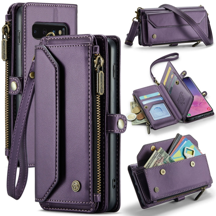 For Samsung Galaxy S10 CaseMe C36 Card Slots Zipper Wallet RFID Anti-theft Leather Phone Case(Purple) - free shipping - PMC Jewellery - Order now!