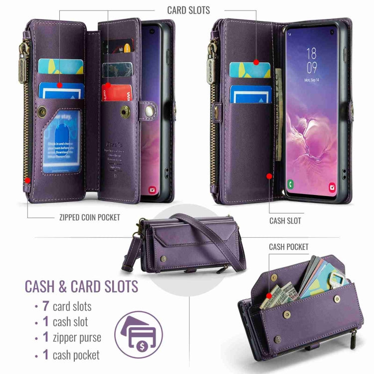 For Samsung Galaxy S10 CaseMe C36 Card Slots Zipper Wallet RFID Anti-theft Leather Phone Case(Purple) - free shipping - PMC Jewellery - Order now!