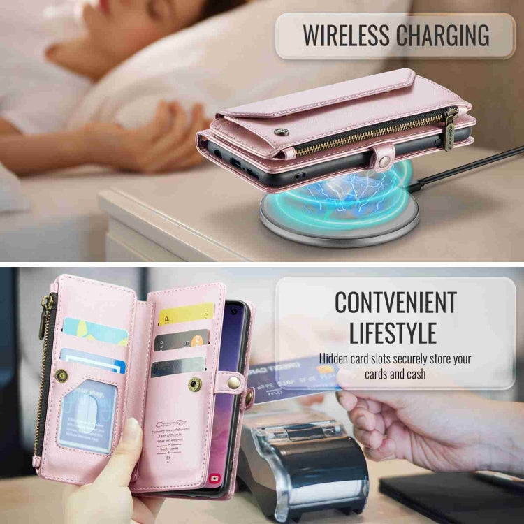 For Samsung Galaxy S10 CaseMe C36 Card Slots Zipper Wallet RFID Anti-theft Leather Phone Case(Pink) - free shipping - PMC Jewellery - Order now!
