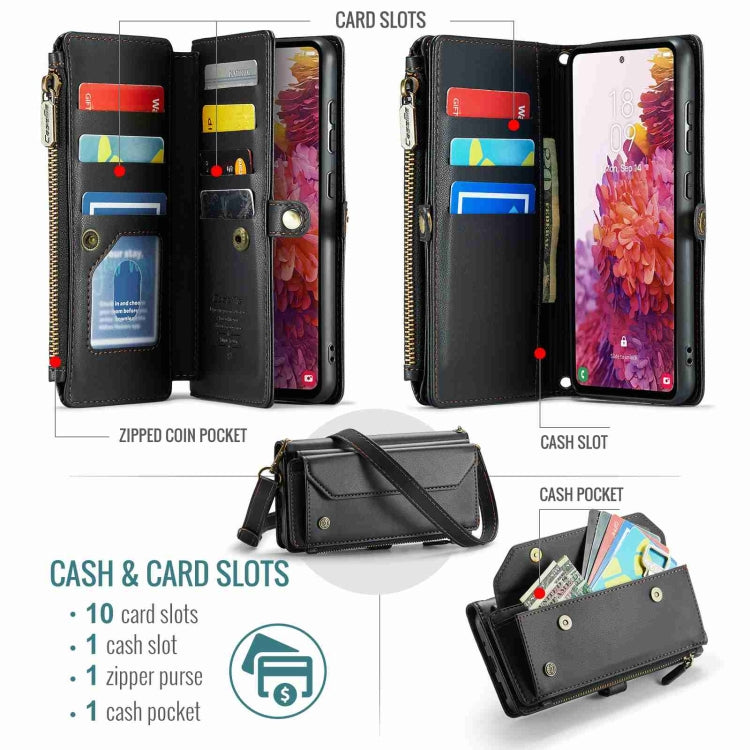 For Samsung Galaxy S20 FE CaseMe C36 Card Slots Zipper Wallet RFID Anti-theft Leather Phone Case(Black) - free shipping - PMC Jewellery - Order now!