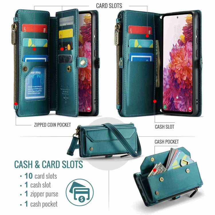 For Samsung Galaxy S20 FE CaseMe C36 Card Slots Zipper Wallet RFID Anti-theft Leather Phone Case(Blue-green) - free shipping - PMC Jewellery - Order now!