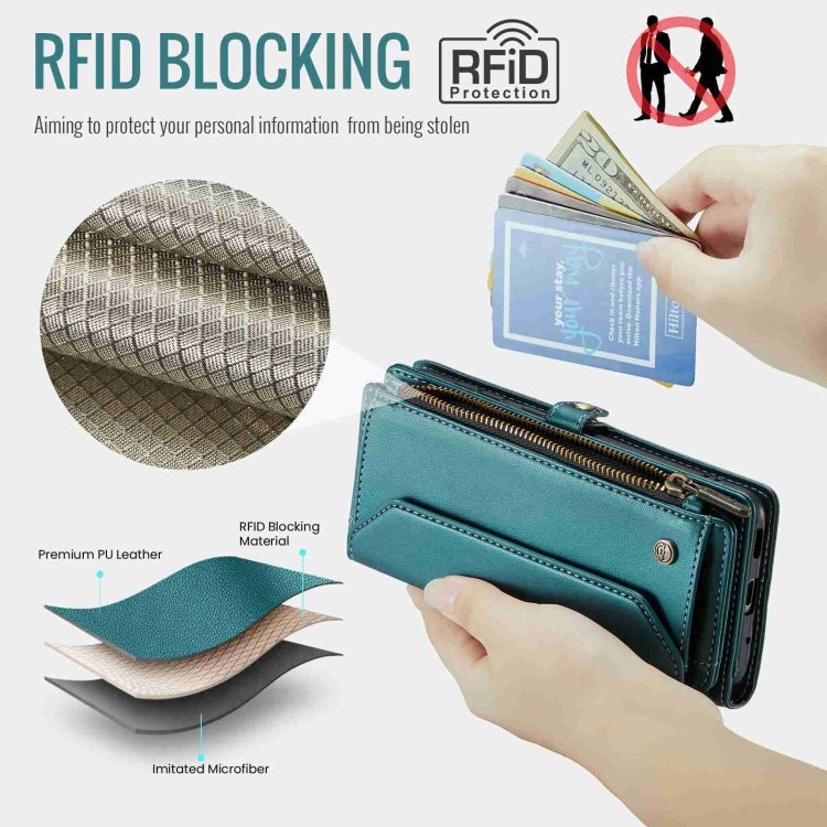 For Samsung Galaxy S20 FE CaseMe C36 Card Slots Zipper Wallet RFID Anti-theft Leather Phone Case(Blue-green) - free shipping - PMC Jewellery - Order now!