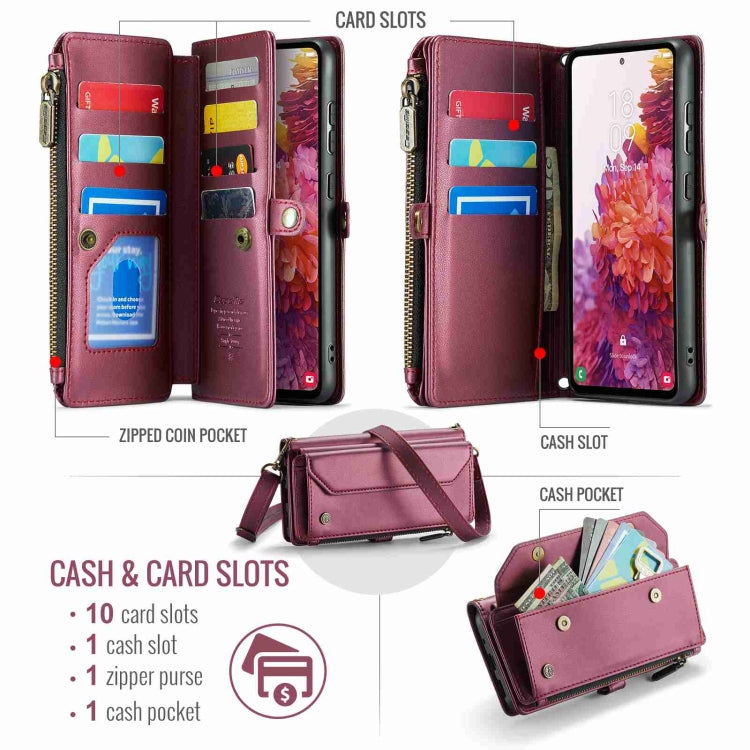 For Samsung Galaxy S20 FE CaseMe C36 Card Slots Zipper Wallet RFID Anti-theft Leather Phone Case(Wine Red) - free shipping - PMC Jewellery - Order now!