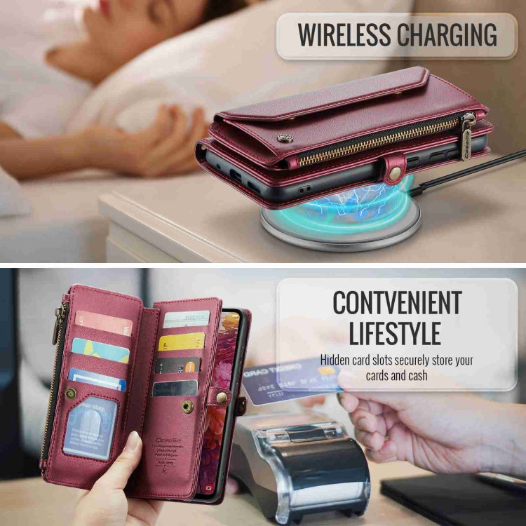 For Samsung Galaxy S20 FE CaseMe C36 Card Slots Zipper Wallet RFID Anti-theft Leather Phone Case(Wine Red) - free shipping - PMC Jewellery - Order now!