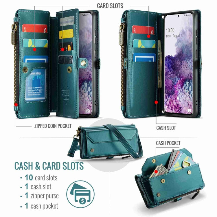 For Samsung Galaxy S20+ CaseMe C36 Card Slots Zipper Wallet RFID Anti-theft Leather Phone Case(Blue-green) - free shipping - PMC Jewellery - Order now!