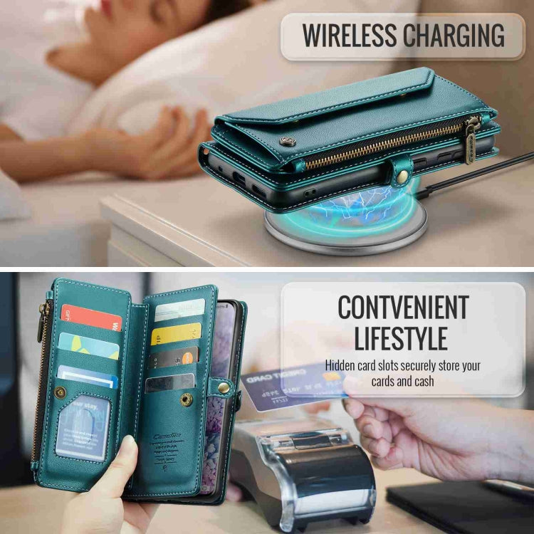 For Samsung Galaxy S20+ CaseMe C36 Card Slots Zipper Wallet RFID Anti-theft Leather Phone Case(Blue-green) - free shipping - PMC Jewellery - Order now!