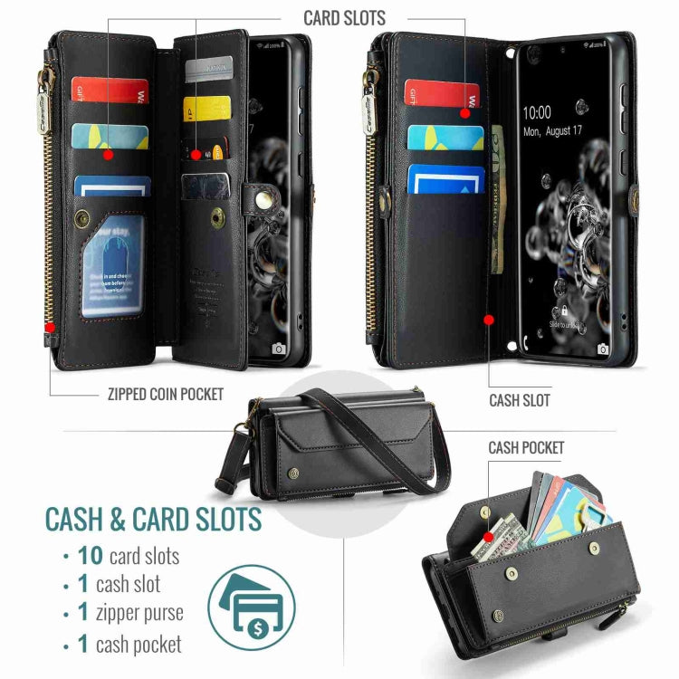 For Samsung Galaxy S20 Ultra CaseMe C36 Card Slots Zipper Wallet RFID Anti-theft Leather Phone Case(Black) - free shipping - PMC Jewellery - Order now!