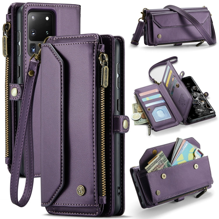 For Samsung Galaxy S20 Ultra CaseMe C36 Card Slots Zipper Wallet RFID Anti-theft Leather Phone Case(Purple) - free shipping - PMC Jewellery - Order now!