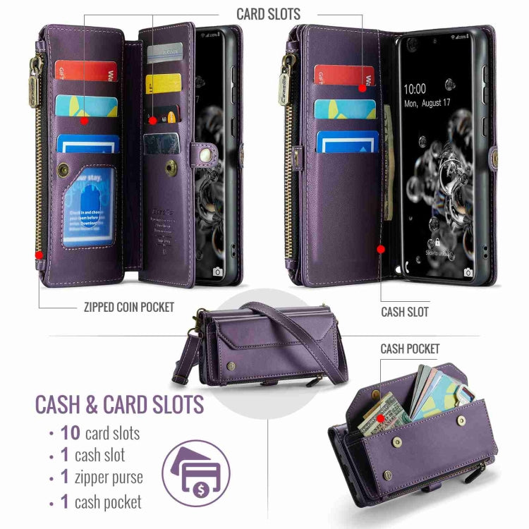 For Samsung Galaxy S20 Ultra CaseMe C36 Card Slots Zipper Wallet RFID Anti-theft Leather Phone Case(Purple) - free shipping - PMC Jewellery - Order now!
