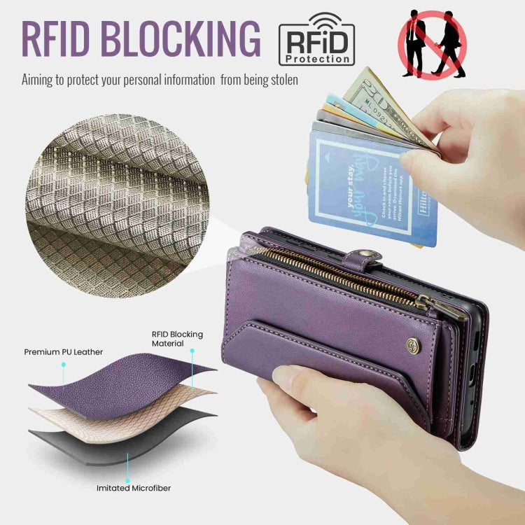 For Samsung Galaxy S20 Ultra CaseMe C36 Card Slots Zipper Wallet RFID Anti-theft Leather Phone Case(Purple) - free shipping - PMC Jewellery - Order now!