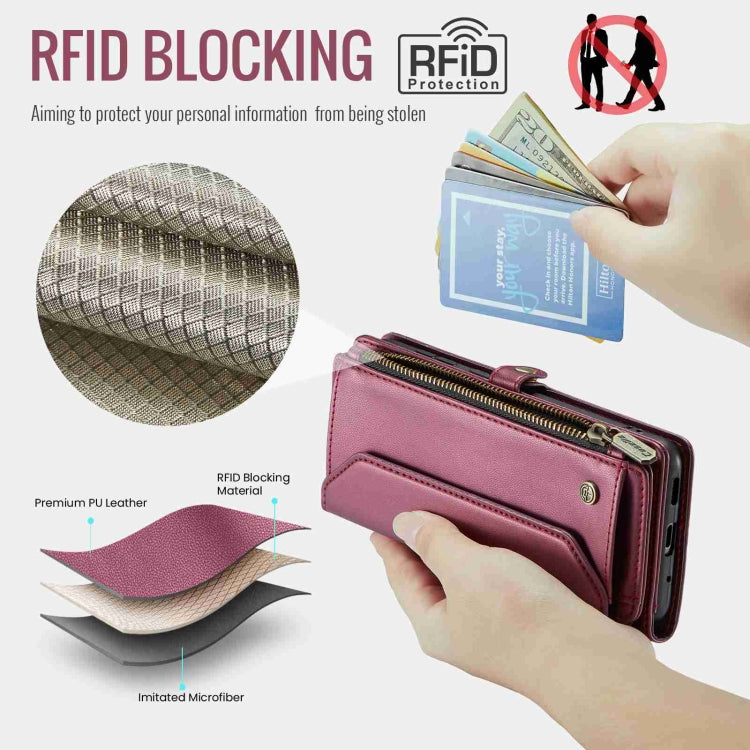 For Samsung Galaxy S20 Ultra CaseMe C36 Card Slots Zipper Wallet RFID Anti-theft Leather Phone Case(Wine Red) - free shipping - PMC Jewellery - Order now!