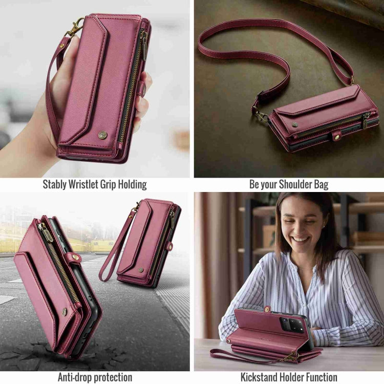 For Samsung Galaxy S20 Ultra CaseMe C36 Card Slots Zipper Wallet RFID Anti-theft Leather Phone Case(Wine Red) - free shipping - PMC Jewellery - Order now!