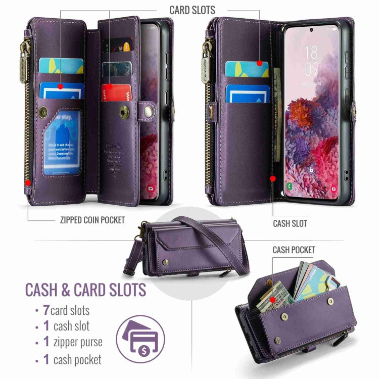 For Samsung Galaxy S20 CaseMe C36 Card Slots Zipper Wallet RFID Anti-theft Leather Phone Case(Purple) - free shipping - PMC Jewellery - Order now!