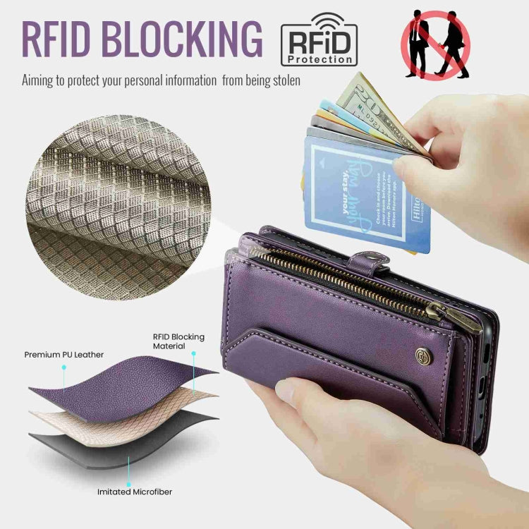 For Samsung Galaxy S20 CaseMe C36 Card Slots Zipper Wallet RFID Anti-theft Leather Phone Case(Purple) - free shipping - PMC Jewellery - Order now!