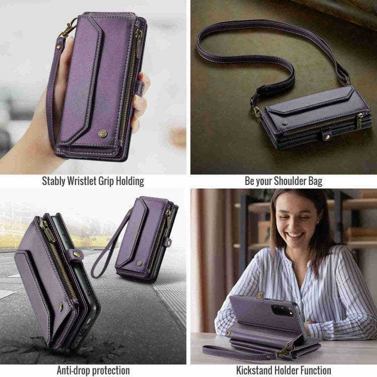 For Samsung Galaxy S20 CaseMe C36 Card Slots Zipper Wallet RFID Anti-theft Leather Phone Case(Purple) - free shipping - PMC Jewellery - Order now!