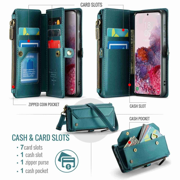 For Samsung Galaxy S20 CaseMe C36 Card Slots Zipper Wallet RFID Anti-theft Leather Phone Case(Blue-green) - free shipping - PMC Jewellery - Order now!