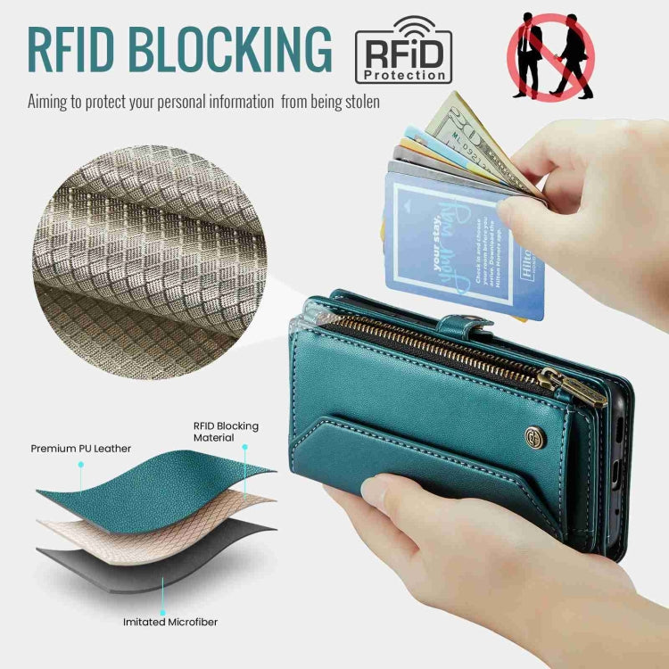 For Samsung Galaxy S20 CaseMe C36 Card Slots Zipper Wallet RFID Anti-theft Leather Phone Case(Blue-green) - free shipping - PMC Jewellery - Order now!