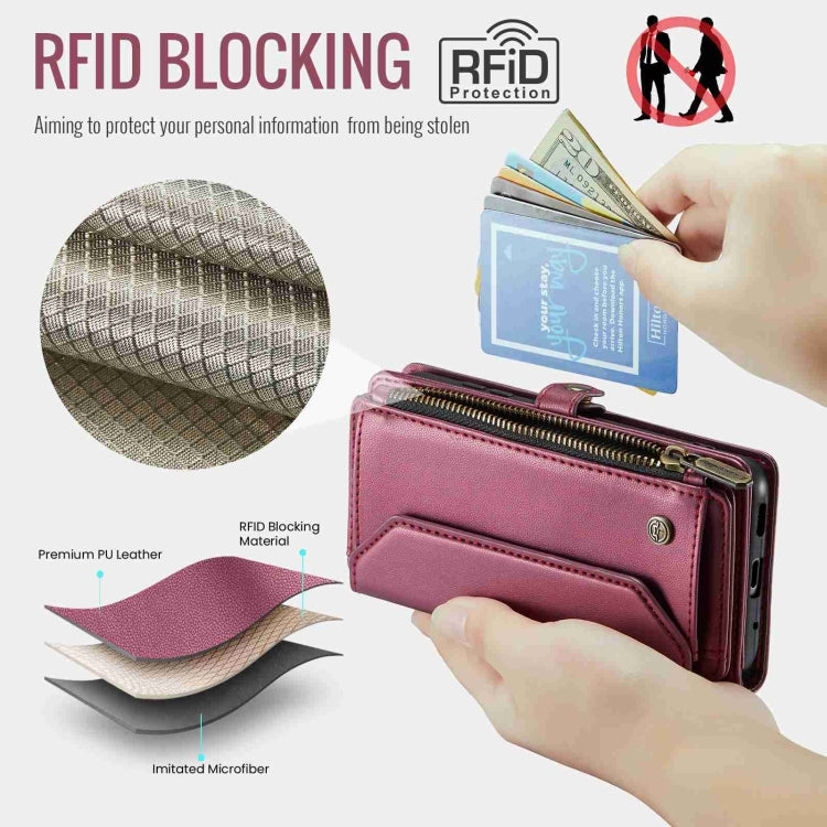 For Samsung Galaxy S20 CaseMe C36 Card Slots Zipper Wallet RFID Anti-theft Leather Phone Case(Wine Red) - free shipping - PMC Jewellery - Order now!