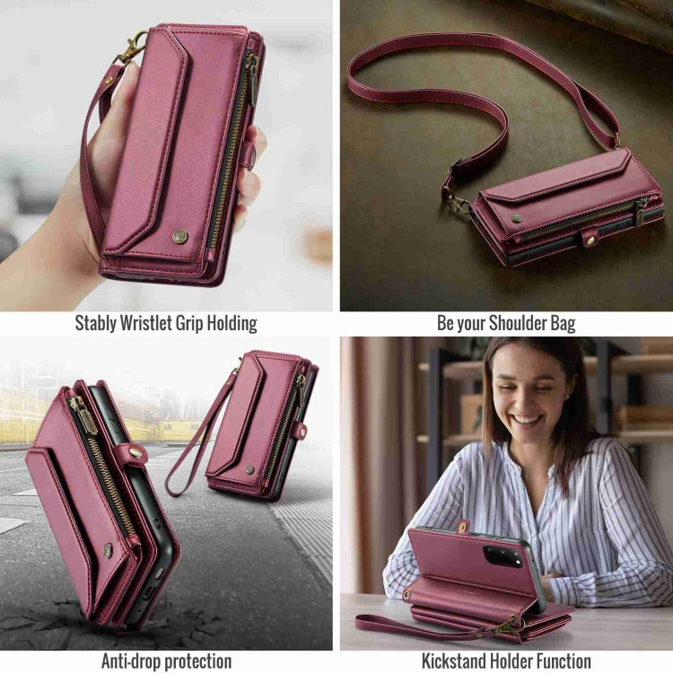 For Samsung Galaxy S20 CaseMe C36 Card Slots Zipper Wallet RFID Anti-theft Leather Phone Case(Wine Red) - free shipping - PMC Jewellery - Order now!