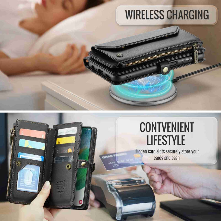 For Samsung Galaxy S21 FE 5G CaseMe C36 Card Slots Zipper Wallet RFID Anti-theft Leather Phone Case(Black) - free shipping - PMC Jewellery - Order now!