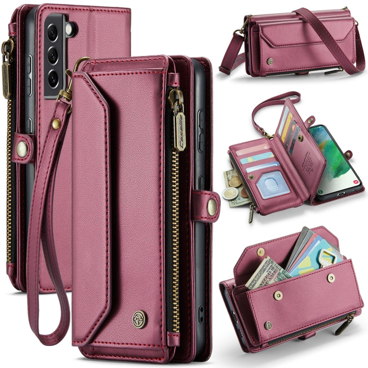 For Samsung Galaxy S21 FE 5G CaseMe C36 Card Slots Zipper Wallet RFID Anti-theft Leather Phone Case(Wine Red) - free shipping - PMC Jewellery - Order now!