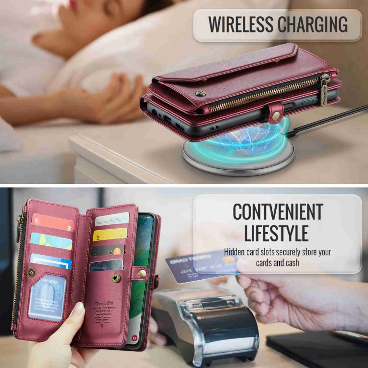 For Samsung Galaxy S21 FE 5G CaseMe C36 Card Slots Zipper Wallet RFID Anti-theft Leather Phone Case(Wine Red) - free shipping - PMC Jewellery - Order now!