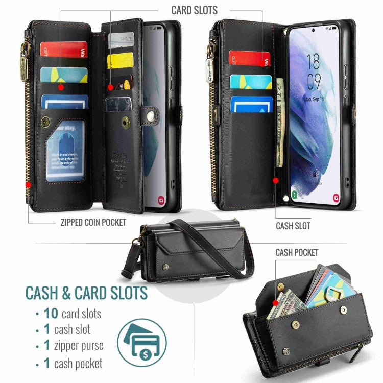For Samsung Galaxy S21+ 5G CaseMe C36 Card Slots Zipper Wallet RFID Anti-theft Leather Phone Case(Black) - free shipping - PMC Jewellery - Order now!