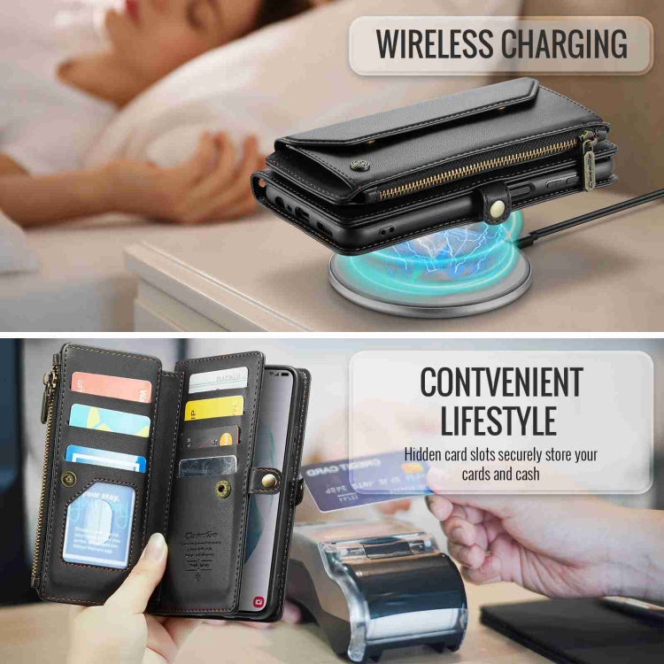 For Samsung Galaxy S21+ 5G CaseMe C36 Card Slots Zipper Wallet RFID Anti-theft Leather Phone Case(Black) - free shipping - PMC Jewellery - Order now!